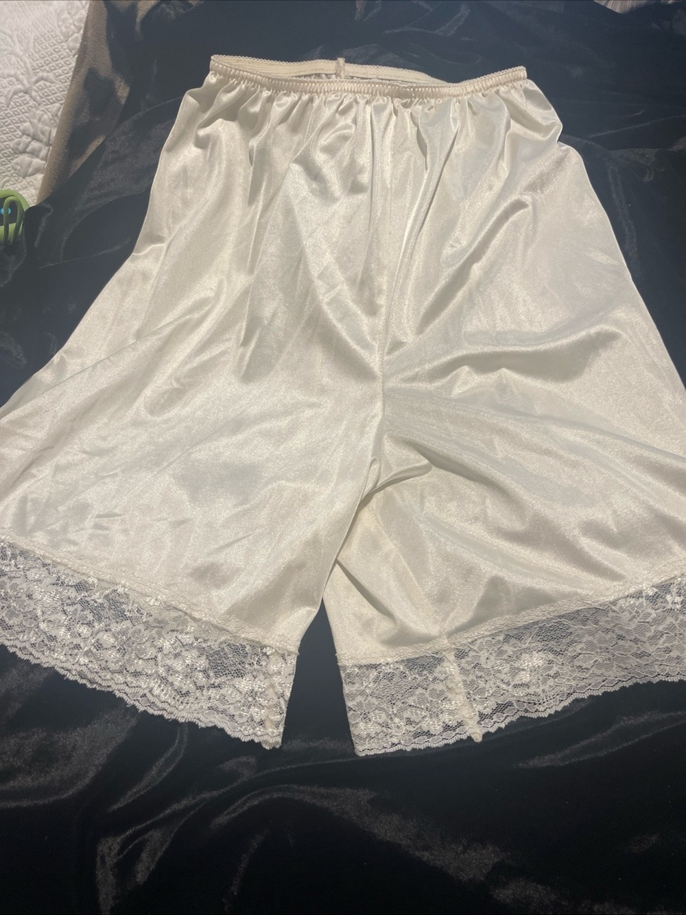 Women's Lace Hem Satin Pettipants Shorts - Ivory S Made in USA 100% Anton Nylon